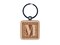Monogram Swirls Capital Letter M Engraved Wood Square Keychain Tag Charm